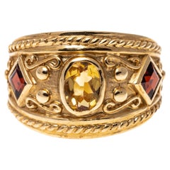 14k Yellow Gold Ultra Wide Garnet And Citrine Set Dome Ring