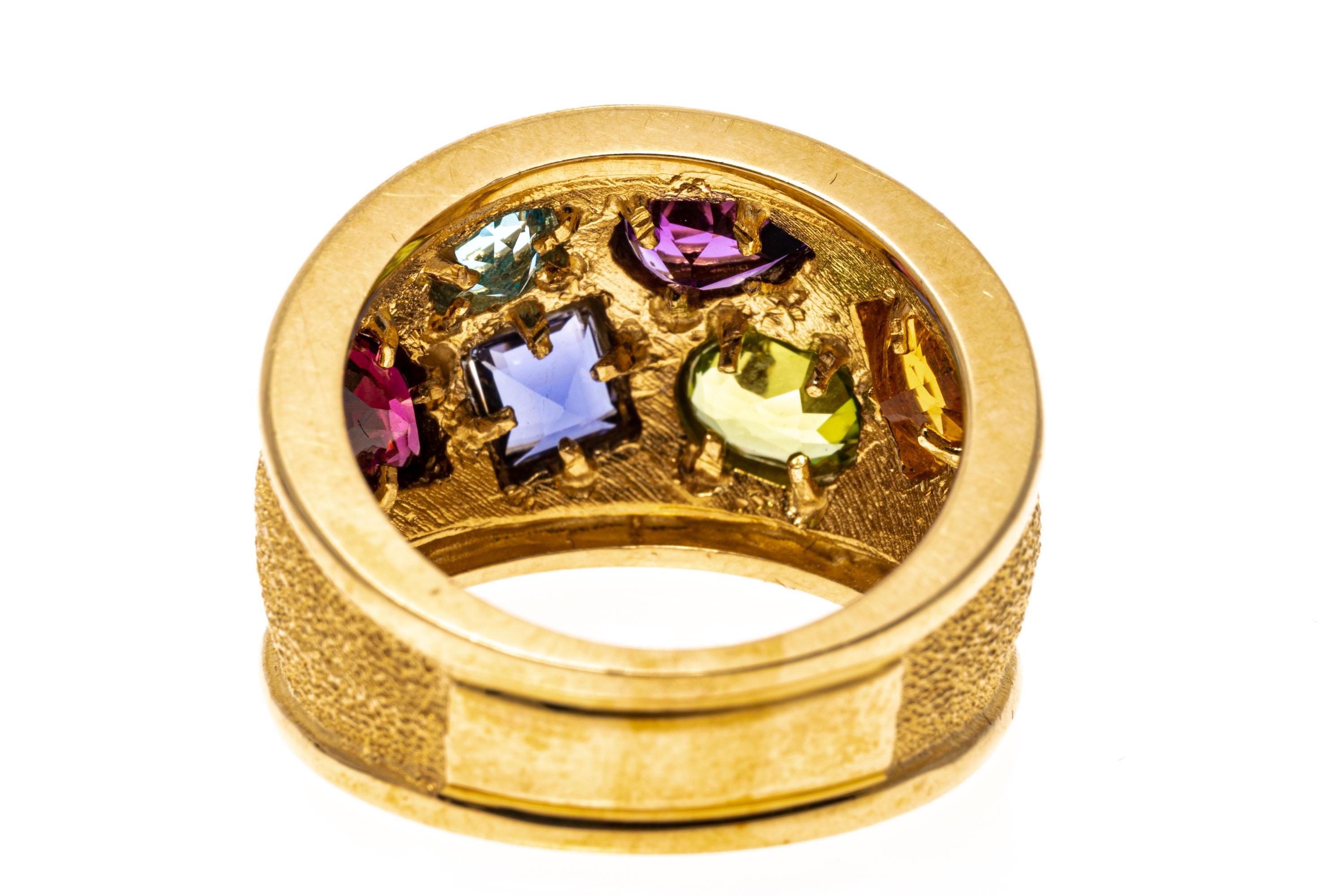 Women's or Men's 14k Yellow Gold Ultra Wide Multi Color Faceted Gemstone Ring