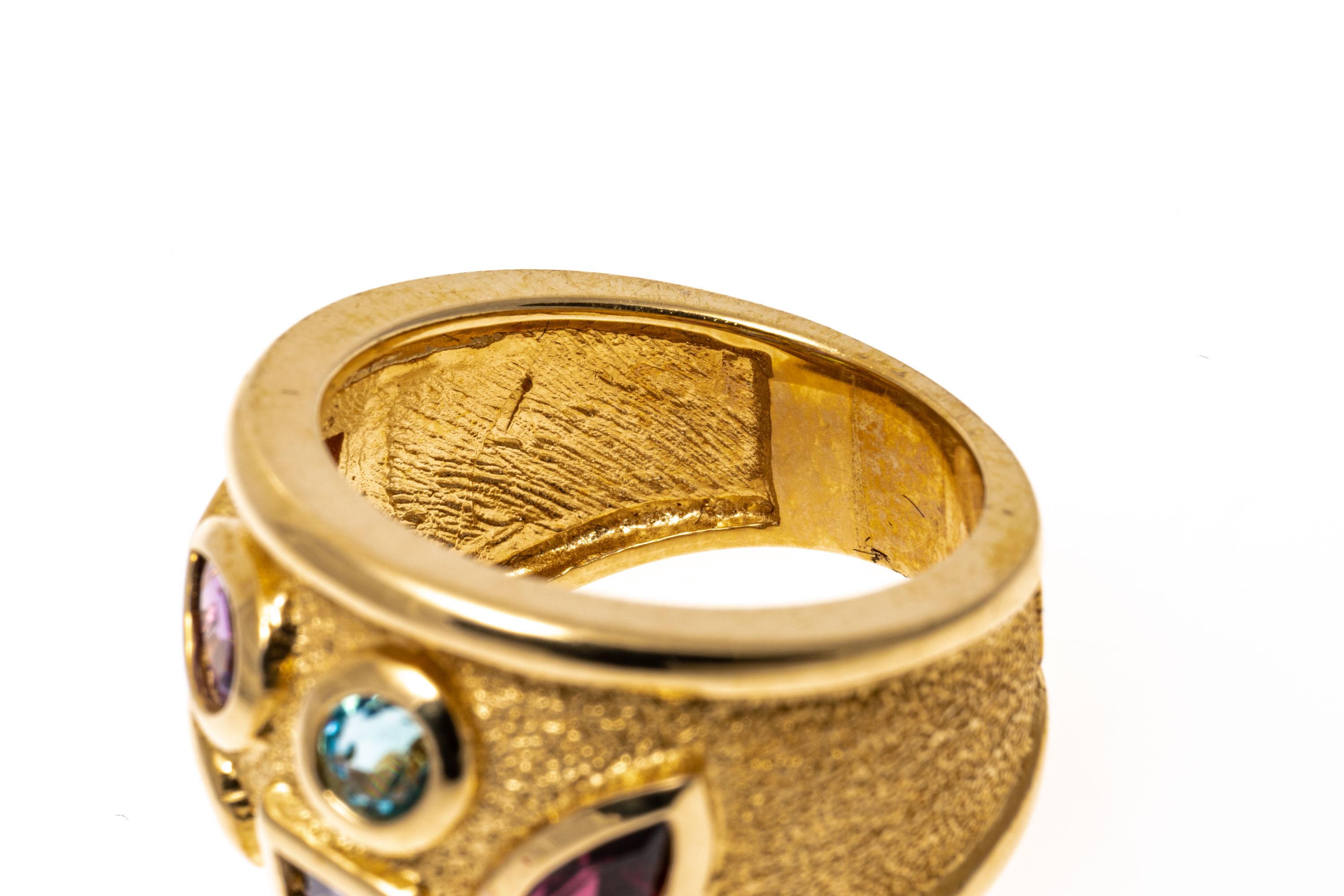 14k Yellow Gold Ultra Wide Multi Color Faceted Gemstone Ring 1