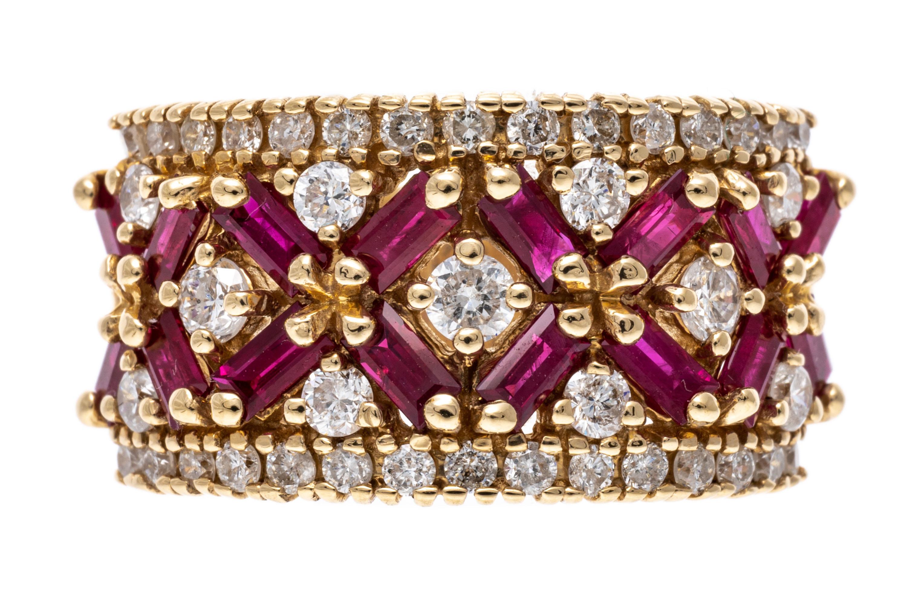 14k Yellow Gold Ultra Wide Ruby and Diamond 
