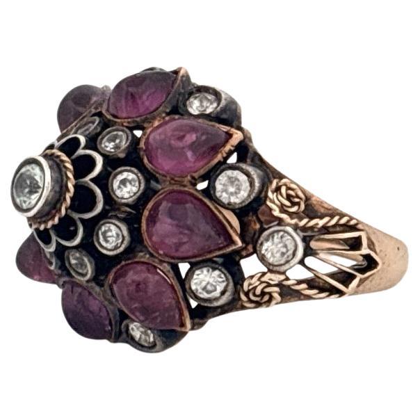 Anillo único de oro amarillo de 14 quilates con granate pera de 4,00 quilates y cuarzo redondo de 0,50 quilates Corte redondo en venta