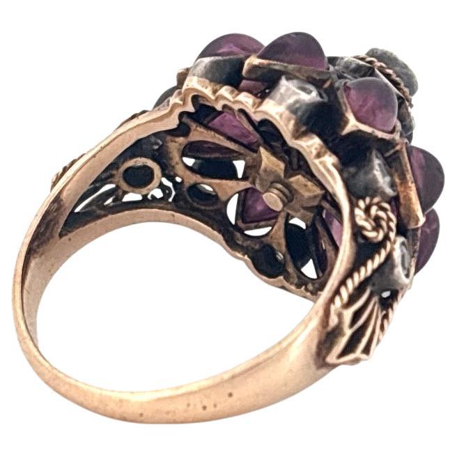 Anillo único de oro amarillo de 14 quilates con granate pera de 4,00 quilates y cuarzo redondo de 0,50 quilates en venta 1