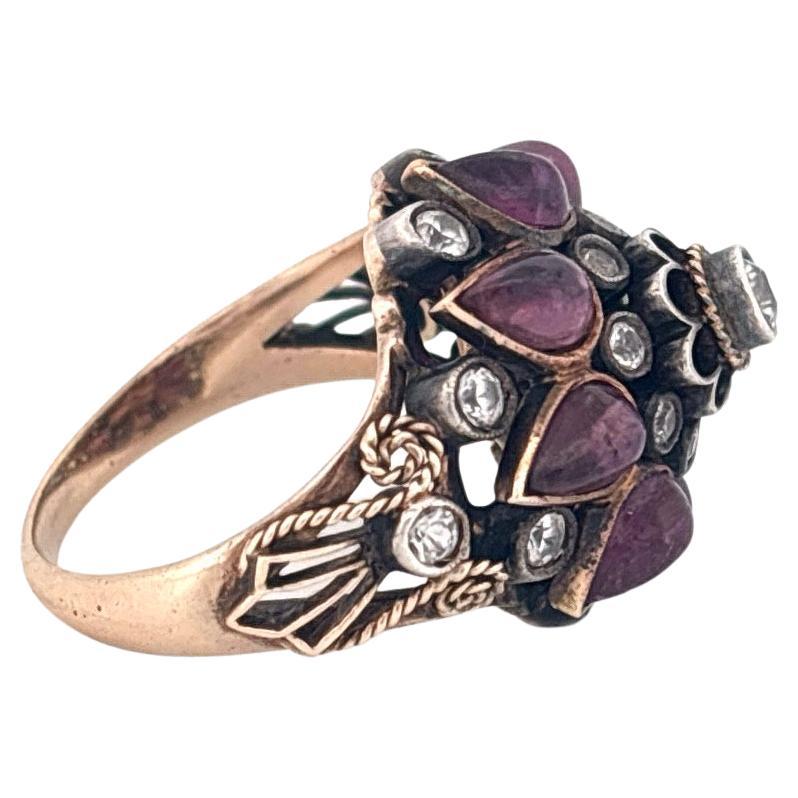 Anillo único de oro amarillo de 14 quilates con granate pera de 4,00 quilates y cuarzo redondo de 0,50 quilates en venta 2