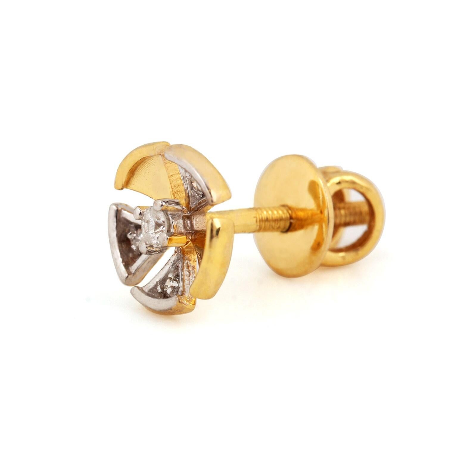 14k Yellow Gold Unique Small Studs Gift For Her Natural Pave Diamond Earring . For Sale 4