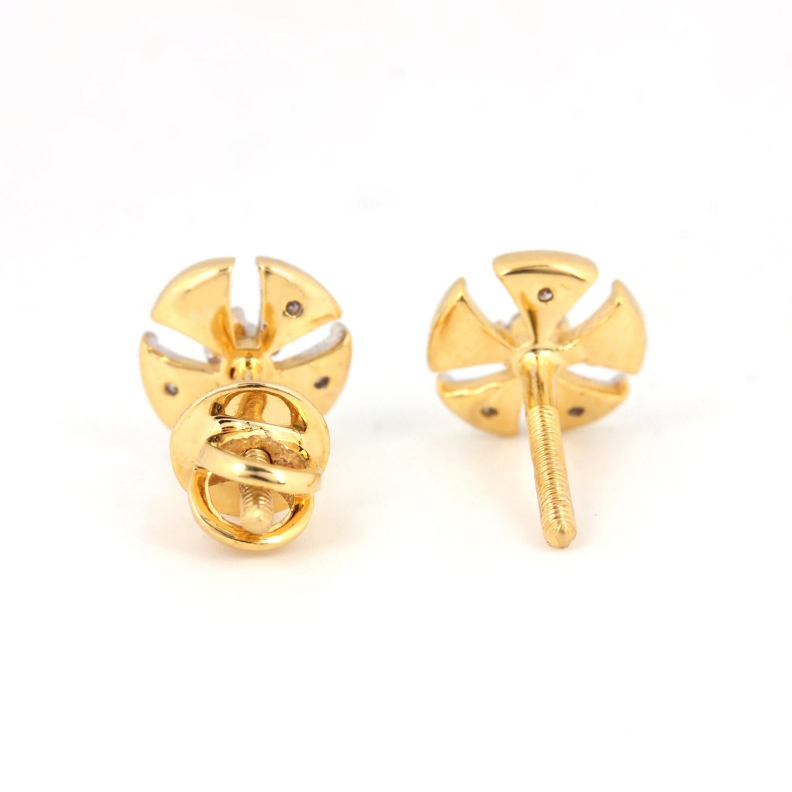 14k Yellow Gold Unique Small Studs Gift For Her Natural Pave Diamond Earring . For Sale 2