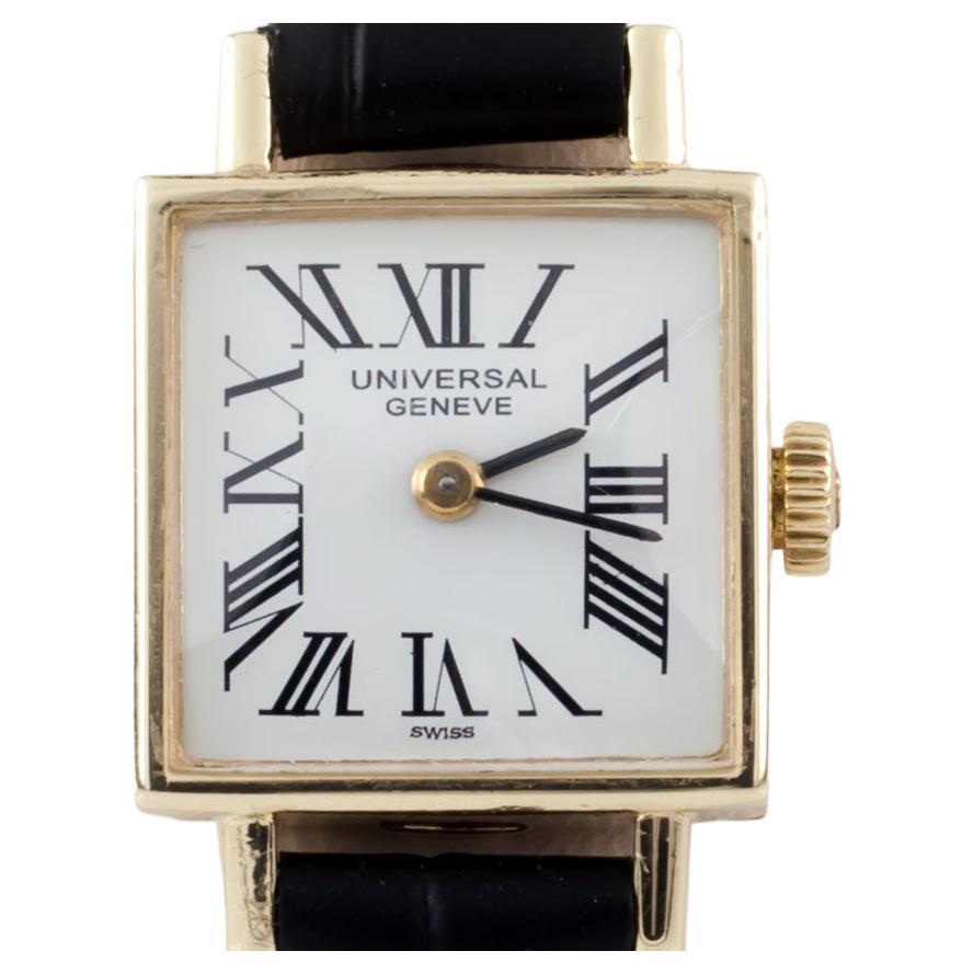 14k Yellow Gold Universal Geneve Women's Square Hand-Winding Watch For Sale