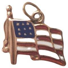 14K Yellow Gold USA Flag Charm