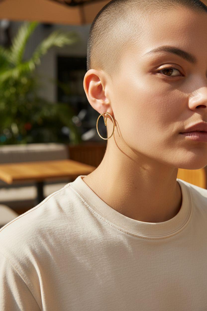 Orecchini a cerchio a V in oro giallo 14K #24010 in vendita 2