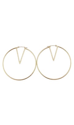 14K Yellow Gold V Circle Hoop Earrings #24010