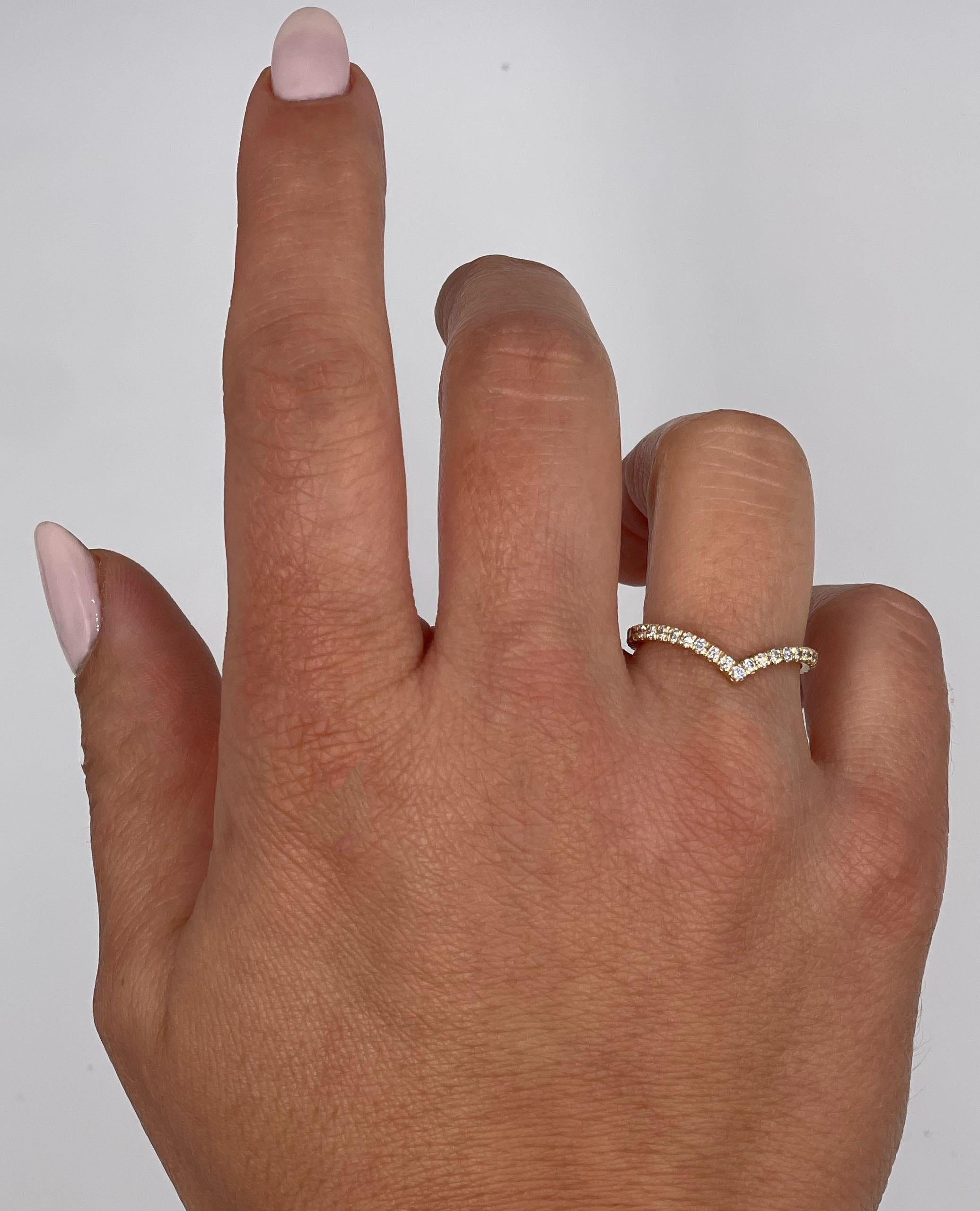 14K yellow gold v-shape contour band with french-set diamonds weighing 0.38 carat total.

- Finger Size 7, can be sized up or down by up to 2 sizes