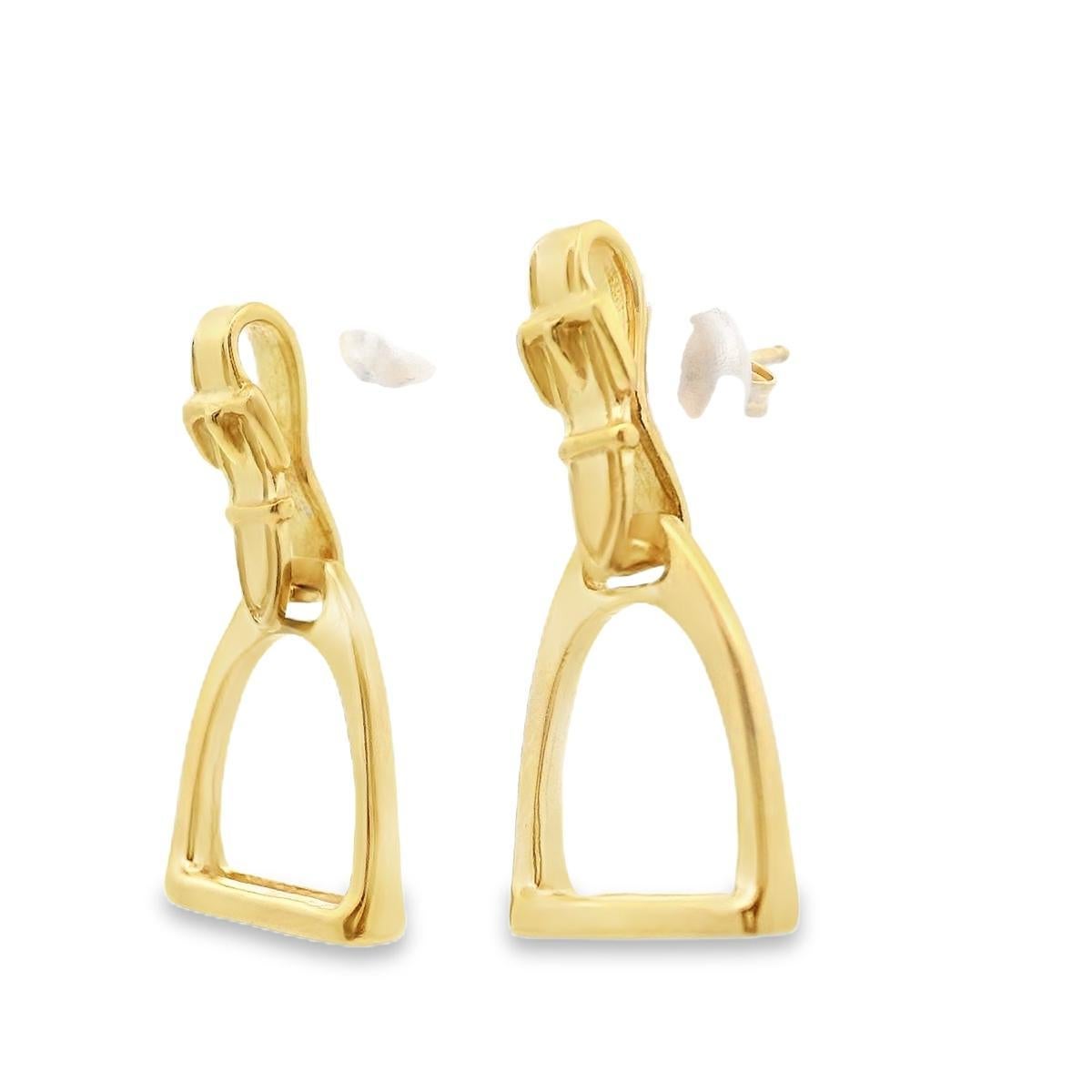14k Yellow Gold Van Dell Horse Stirrup Earrings In Good Condition For Sale In Lexington, KY