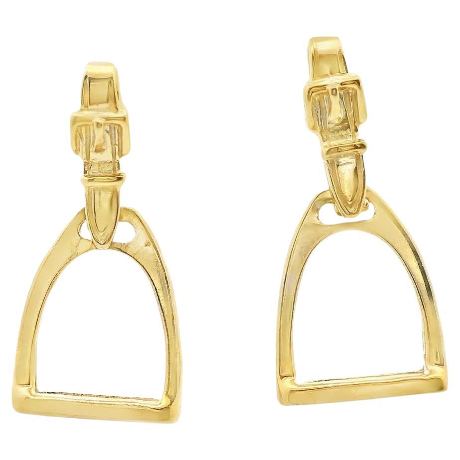 14k Yellow Gold Van Dell Horse Stirrup Earrings For Sale