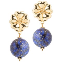14k Yellow Gold Vermeil 2 x 15 mm Blossom Lapis Earrings