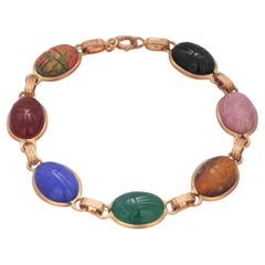 Pulsera Escarabajo de Oro Amarillo de 14 K con Gemas Talladas Vibrantes 7 Pulgadas