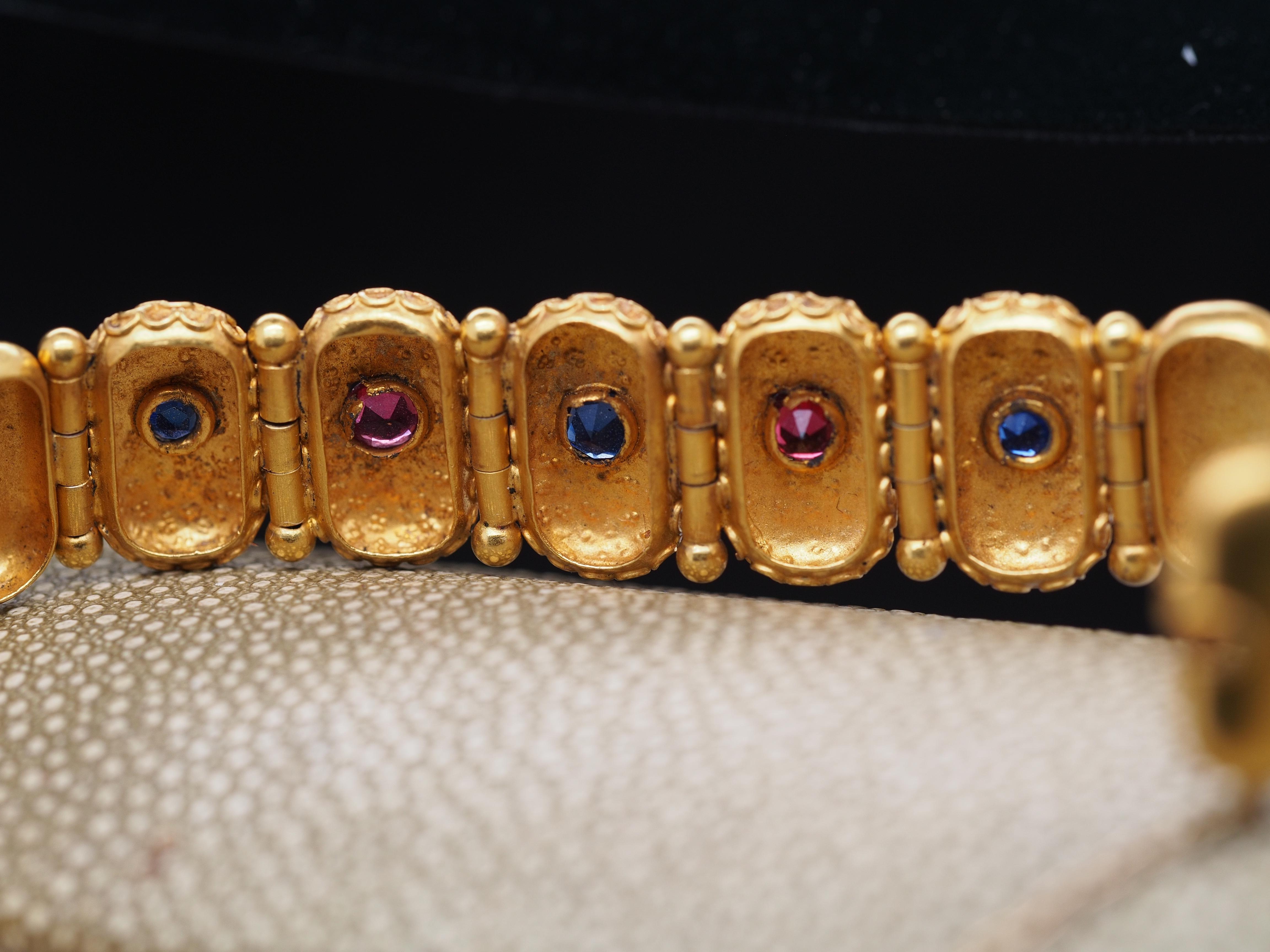14k Yellow Gold Victorian Bracelet with Color Stones In Good Condition For Sale In Atlanta, GA