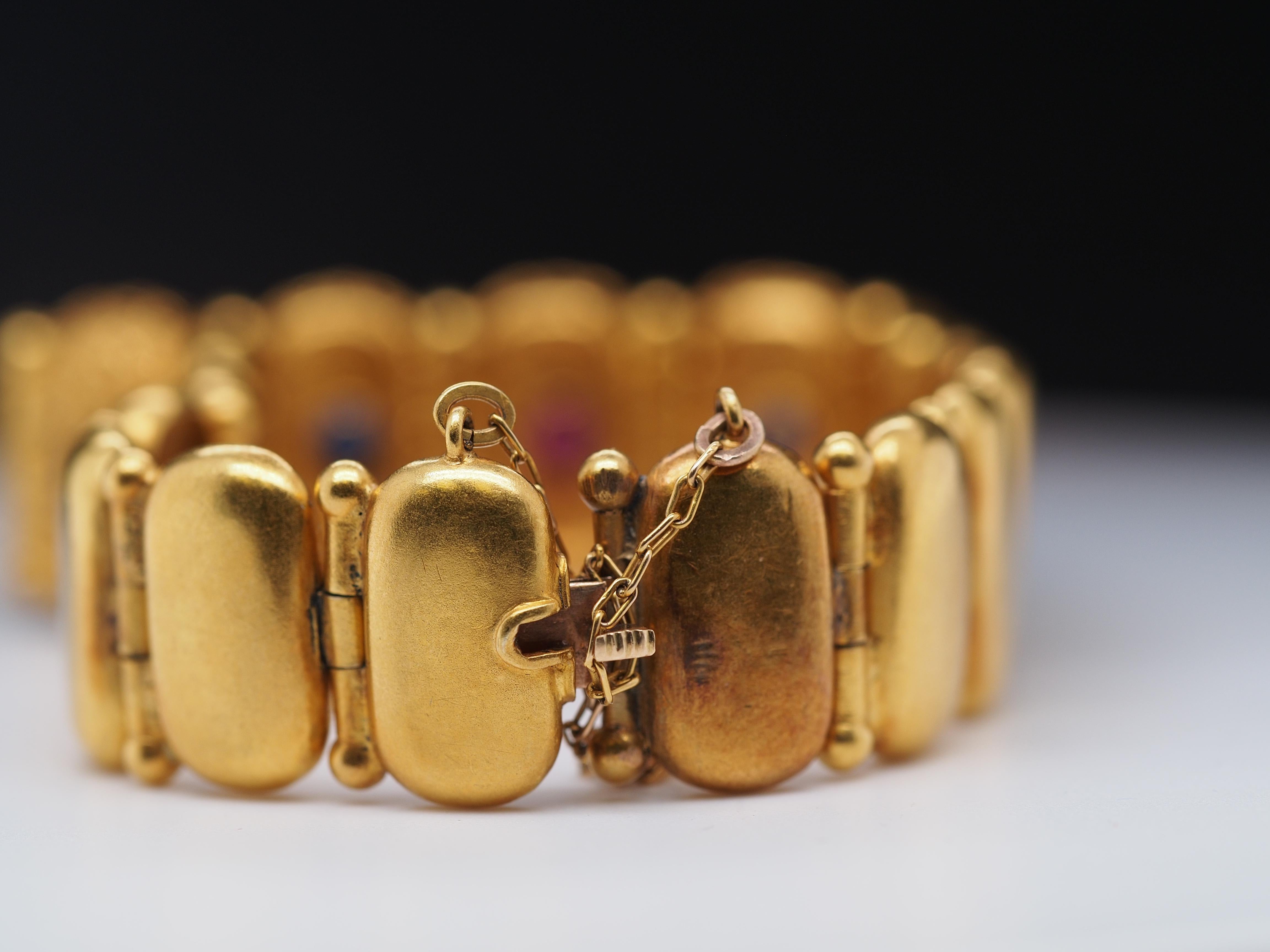 14 Karat Gelbgold viktorianisches Armband mit Farbsteinen für Damen oder Herren im Angebot