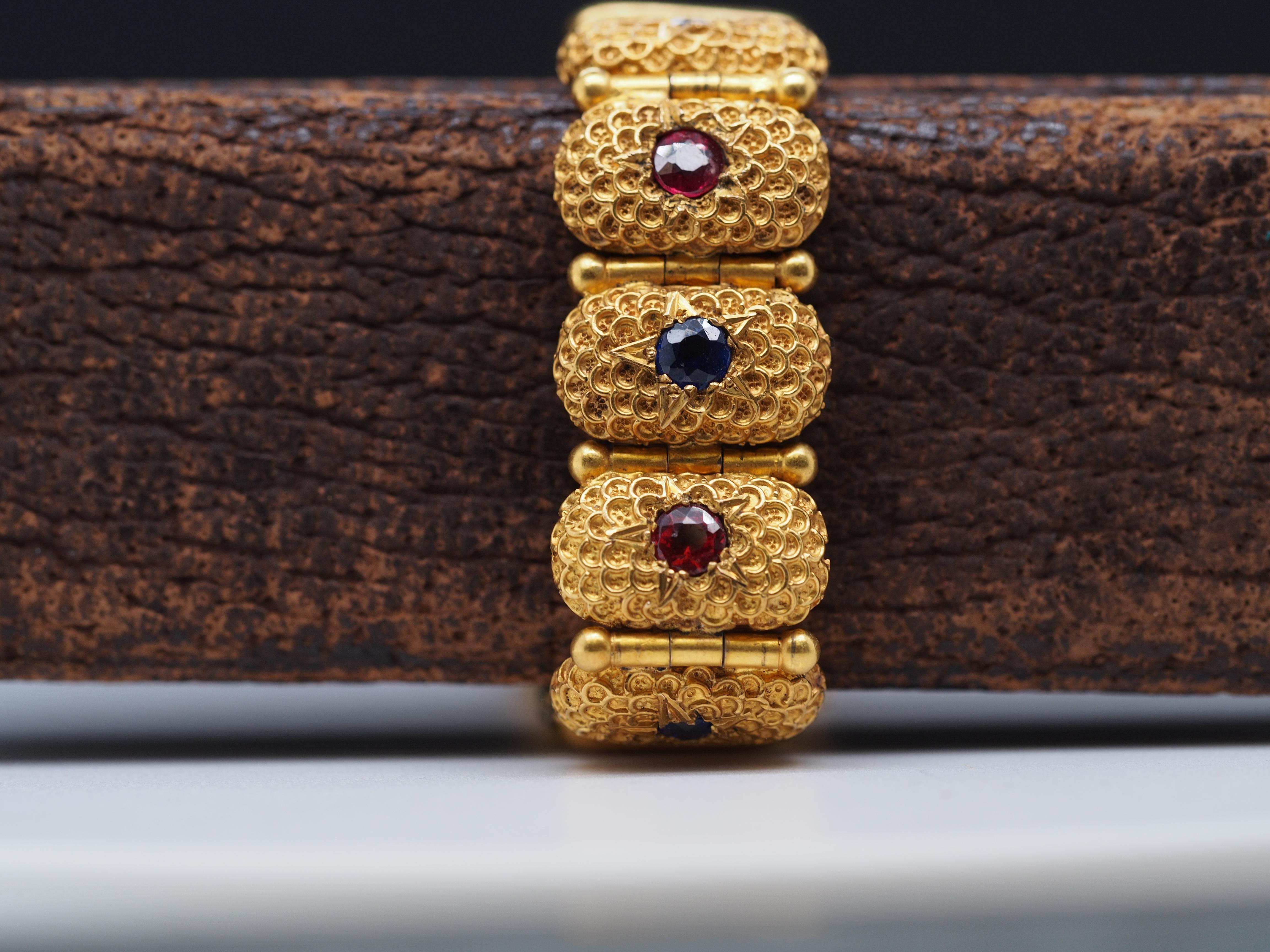 14k Yellow Gold Victorian Bracelet with Color Stones For Sale 4