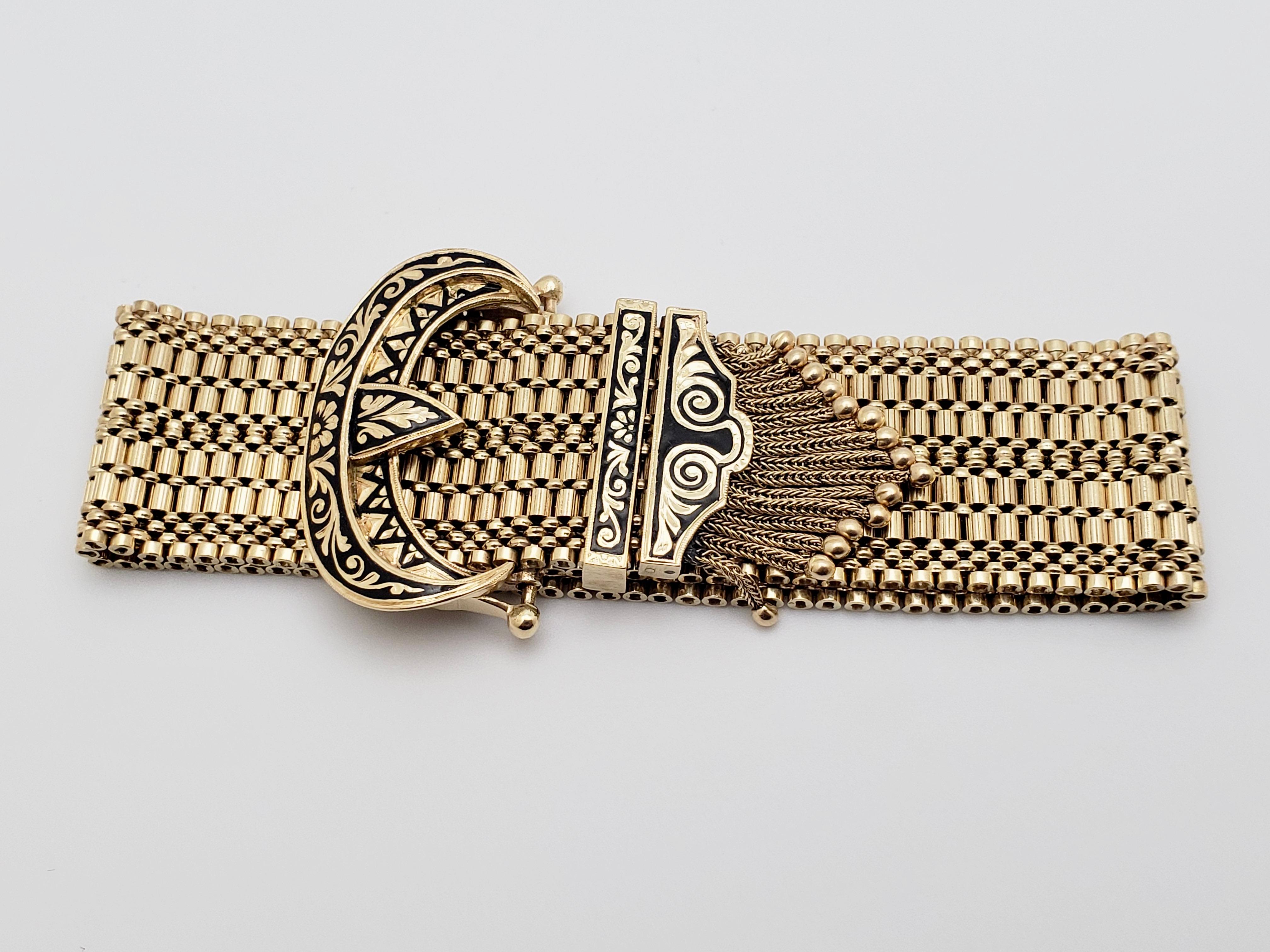 14K Yellow Gold Victorian Enamel Tassel Slide Bracelet For Sale 5