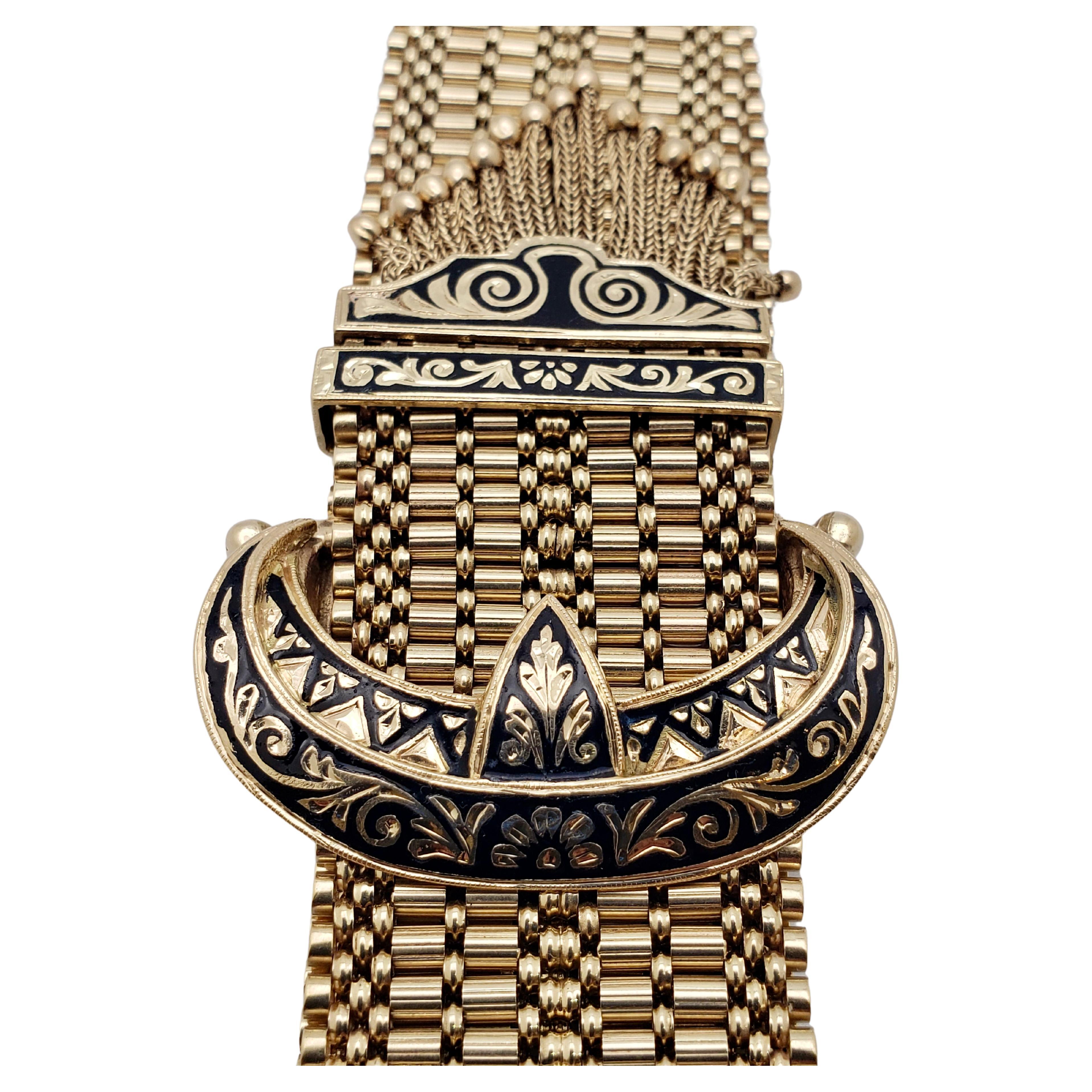 14K Yellow Gold Victorian Enamel Tassel Slide Bracelet