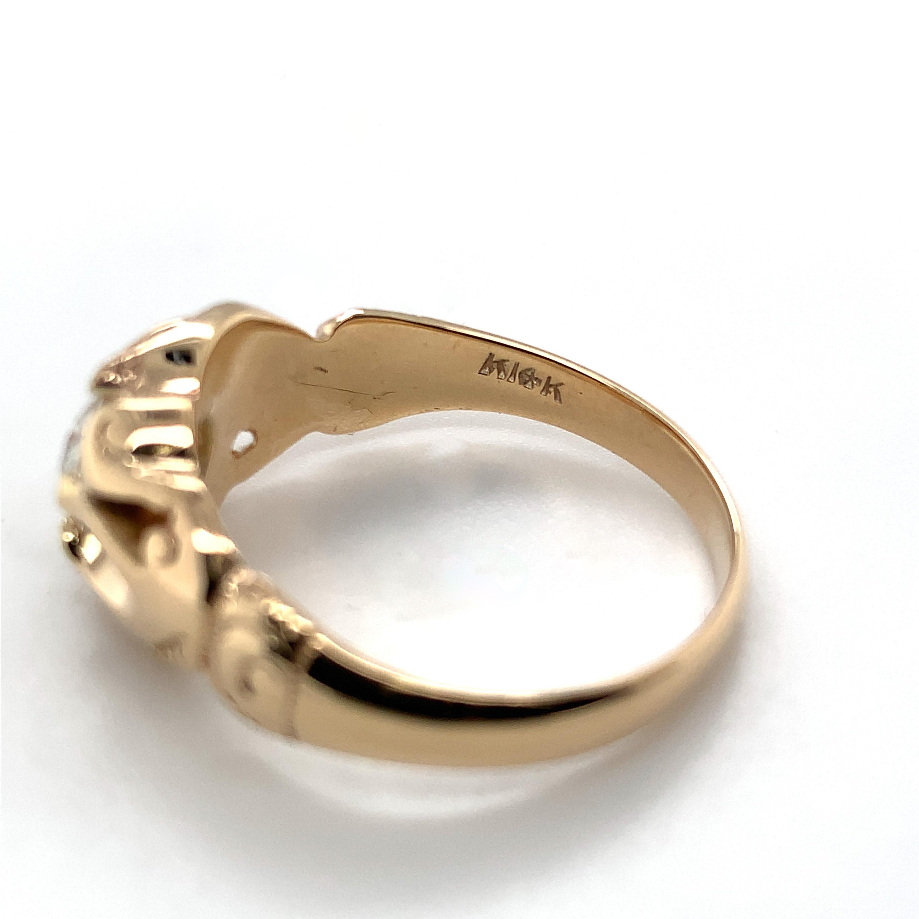 14K Yellow Gold Victorian Fancy Belcher .50ct Diamond Men's Ring For Sale 4