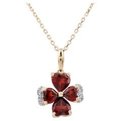 14K Yellow Gold Victorian Garnet Heart Clover Pendant, India