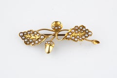 14k Yellow Gold Victorian Oak Blossom Seed Pearl Brooch Gorgeous