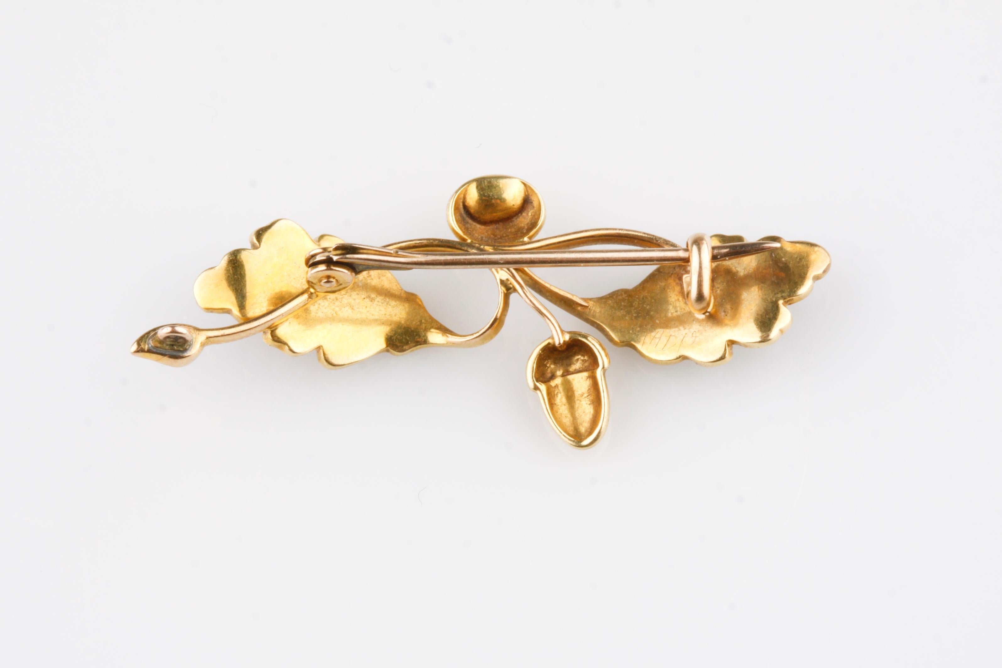 Art nouveau Broche victorienne en or jaune 14k avec perles de rocaille, magnifique ! en vente
