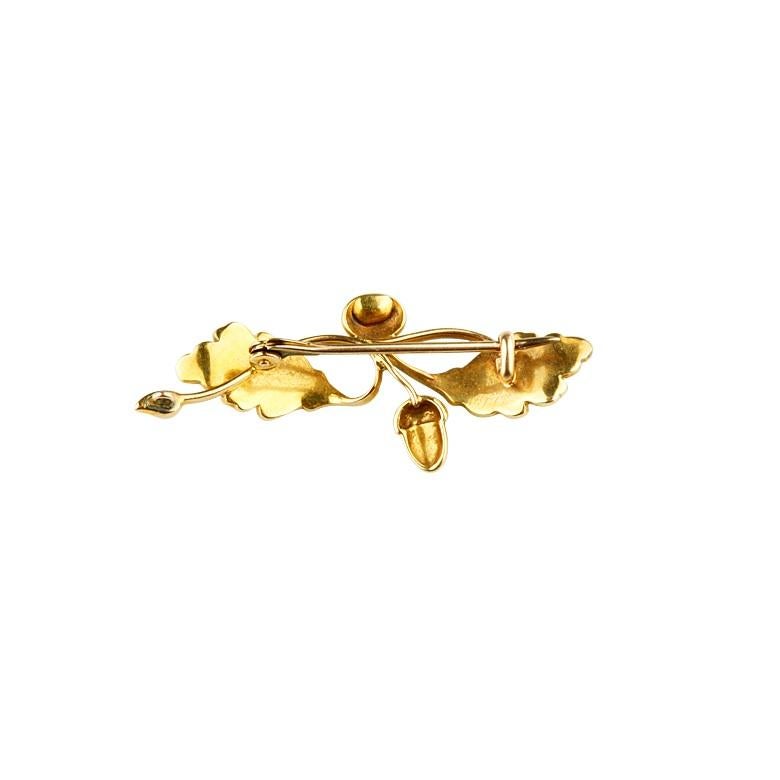 Uncut 14k Yellow Gold Victorian Oak Blossom Seed Pearl Brooch Gorgeous For Sale