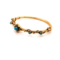 14K Yellow Gold Victorian Reproduction Bangle Bracelet with Turquoise