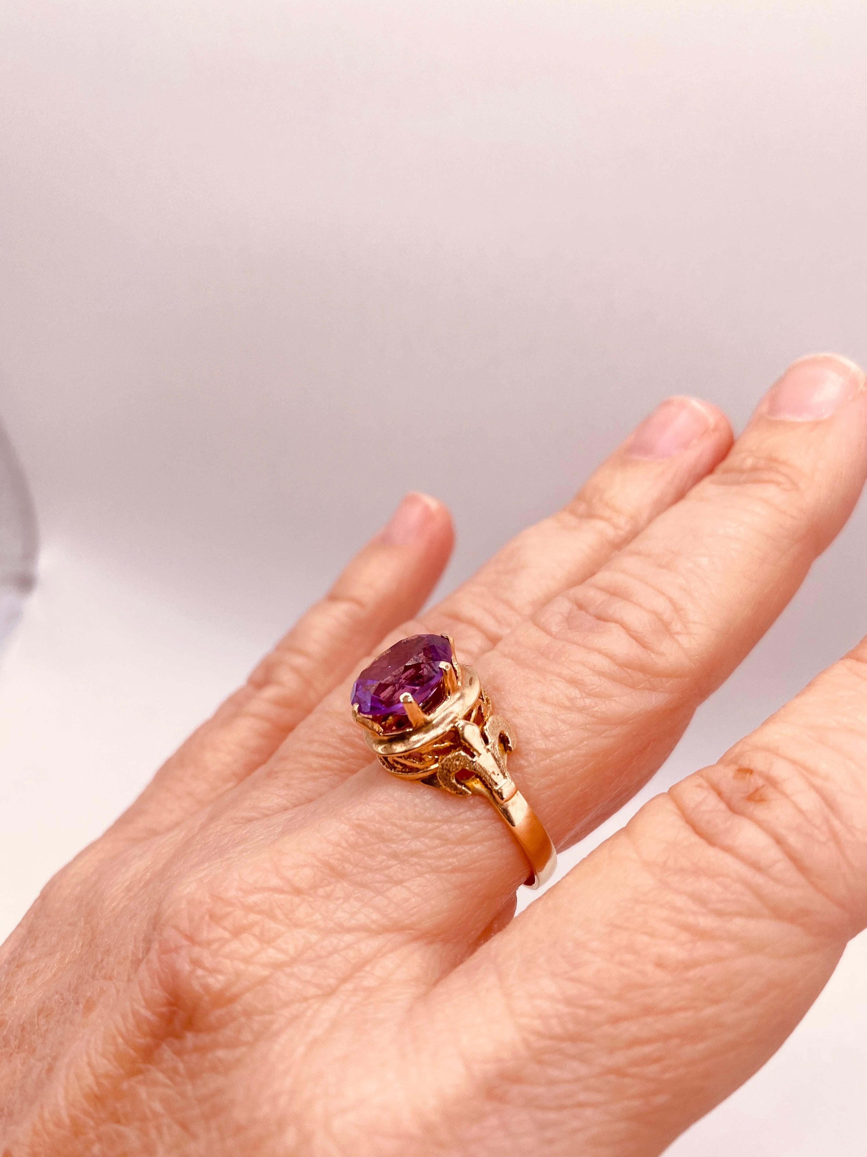 Oval Cut 14K Yellow Gold Victorian Style Amethyst Ring