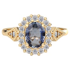 14k Yellow Gold Vienna Diamond Star Blue Sapphire Halo Engagement Ring