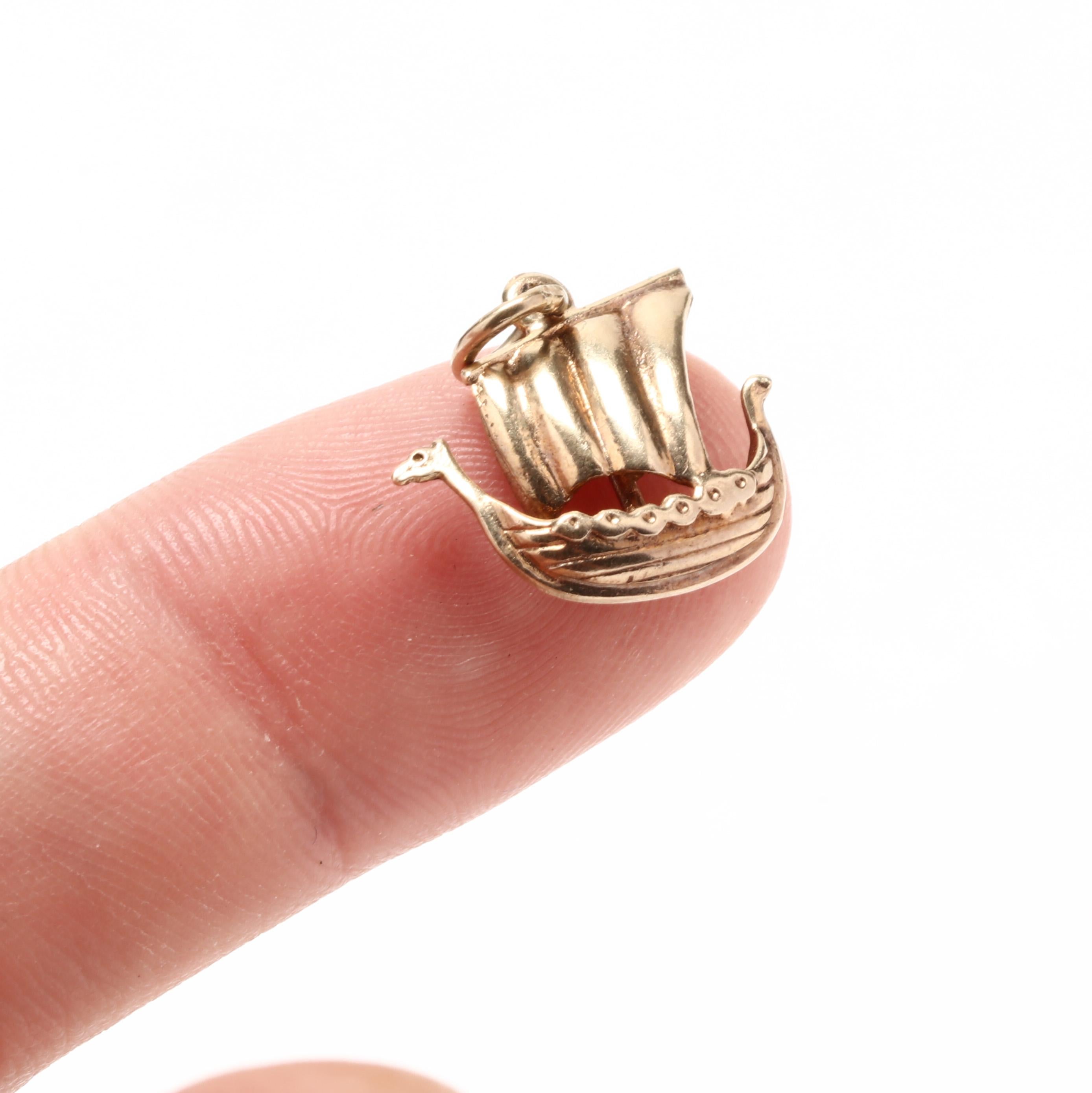 Women's or Men's 14k Yellow Gold Viking Ship Charm