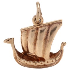 14k Yellow Gold Viking Ship Charm