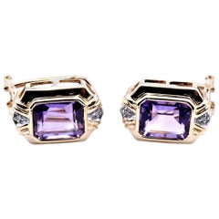 14 Karat Yellow Gold Vintage Amethyst and Diamond Earrings