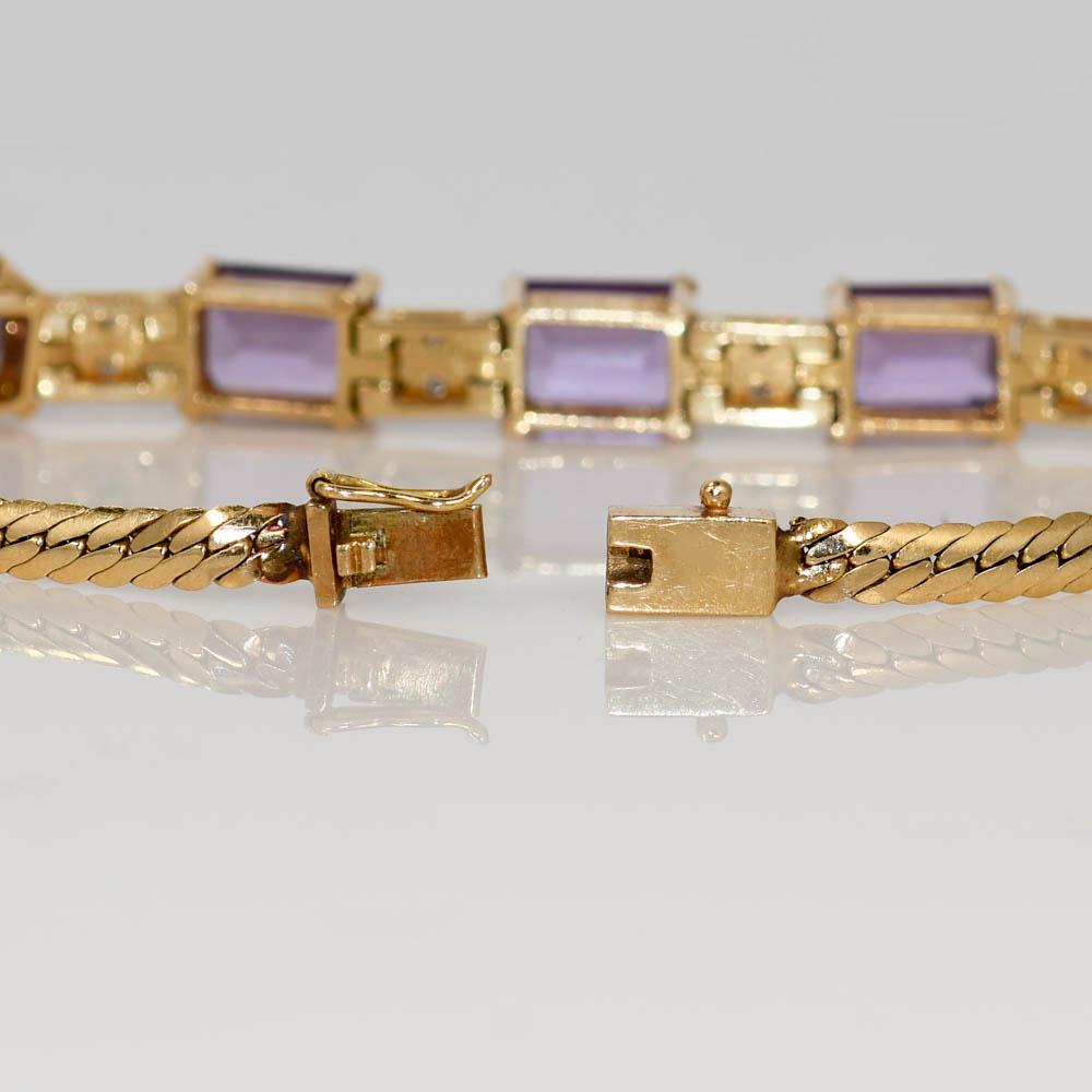 14K Gelbgold Vintage Amethyst & Diamant-Armband, 10,3 g im Zustand „Hervorragend“ in Laguna Beach, CA