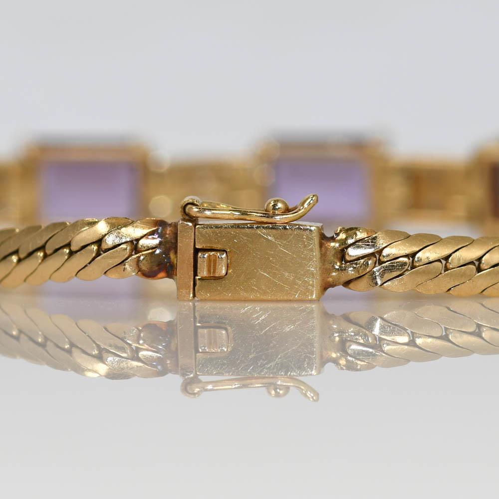 14K Gelbgold Vintage Amethyst & Diamant-Armband, 10,3 g Damen