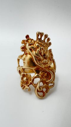 14K Yellow Gold Vintage Art Nouveau Lady Motif Fairy Crown Ring - Size 9.5