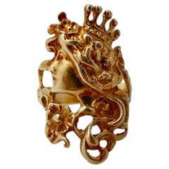14K Yellow Gold Vintage Art Nouveau Lady Motif Fairy Crown Ring - Size 9.5