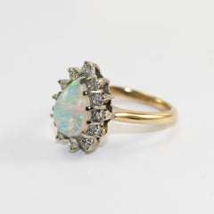 14K Yellow Gold Vintage Australian Opal & Diamond Ring