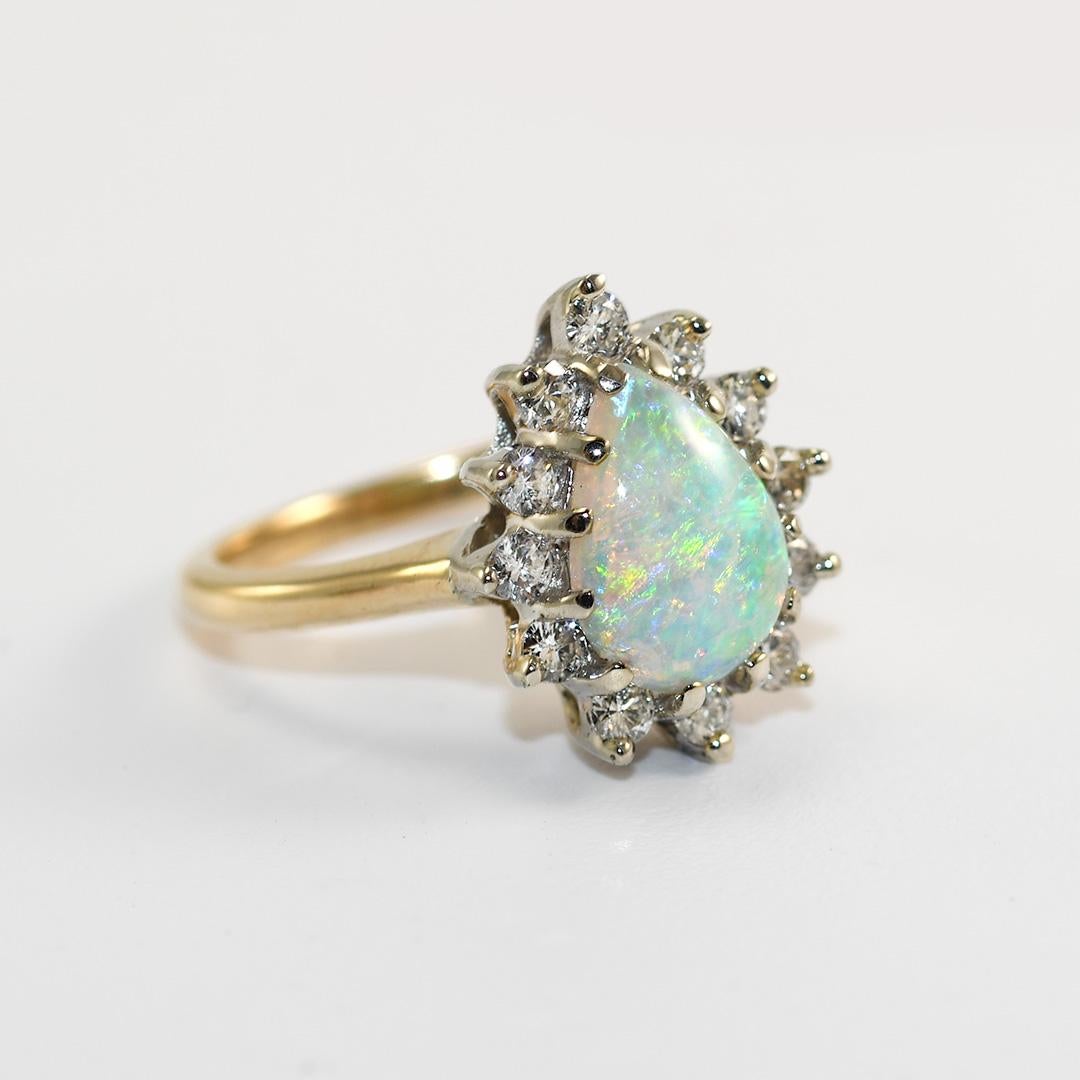 14K Yellow Gold Vintage Australian Opal & Diamond Ring In Excellent Condition For Sale In Laguna Beach, CA