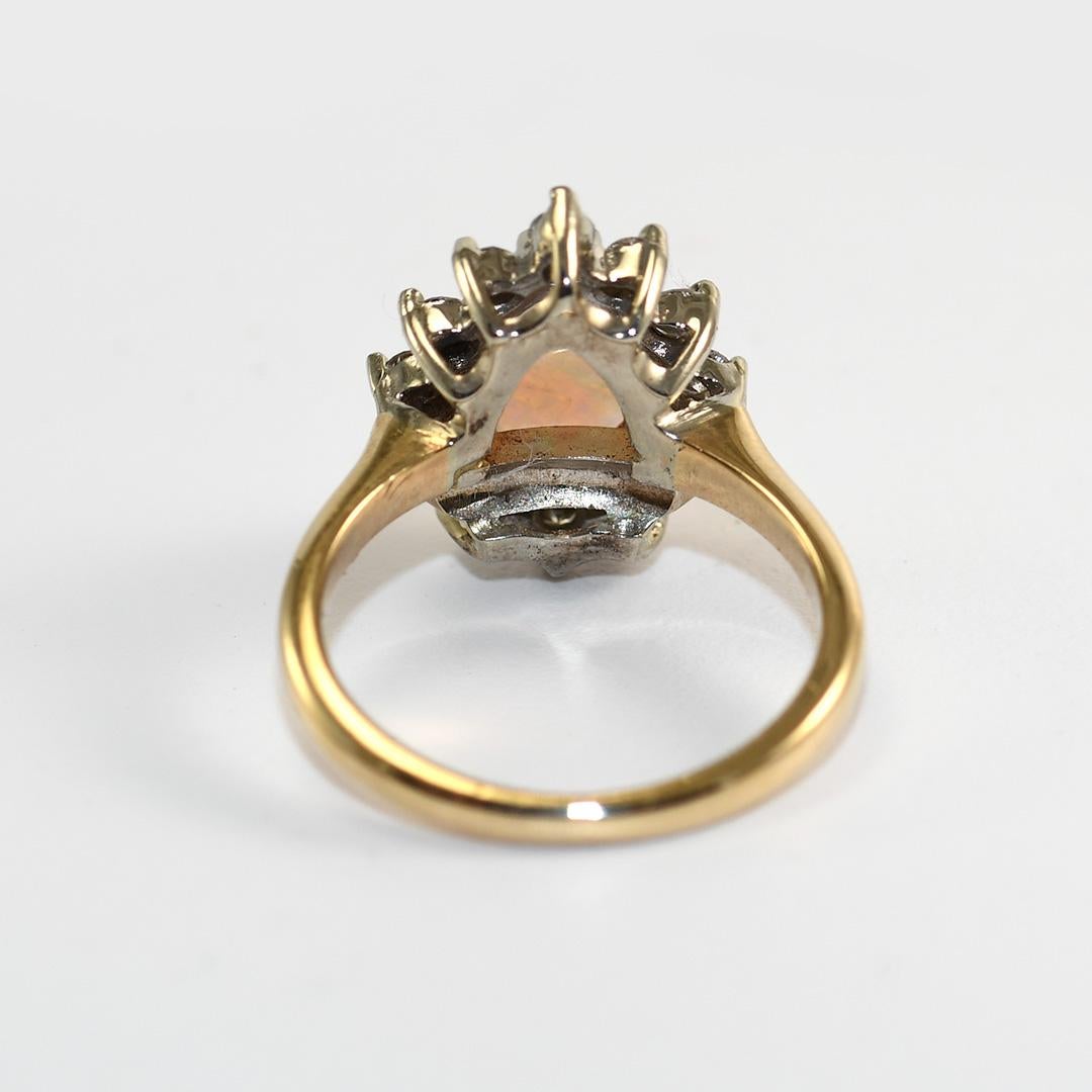 Women's 14K Yellow Gold Vintage Australian Opal & Diamond Ring For Sale