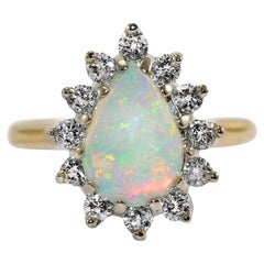 14K Yellow Gold Vintage Australian Opal & Diamond Ring