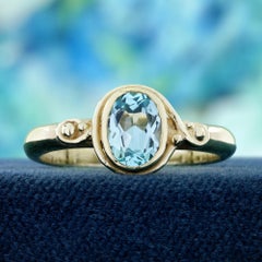 14K Yellow Gold Vintage Blue Topaz Ring, Thailand, 0.90ct