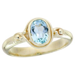 14K Yellow Gold Vintage Blue Topaz Ring, Thailand, 0.90ct
