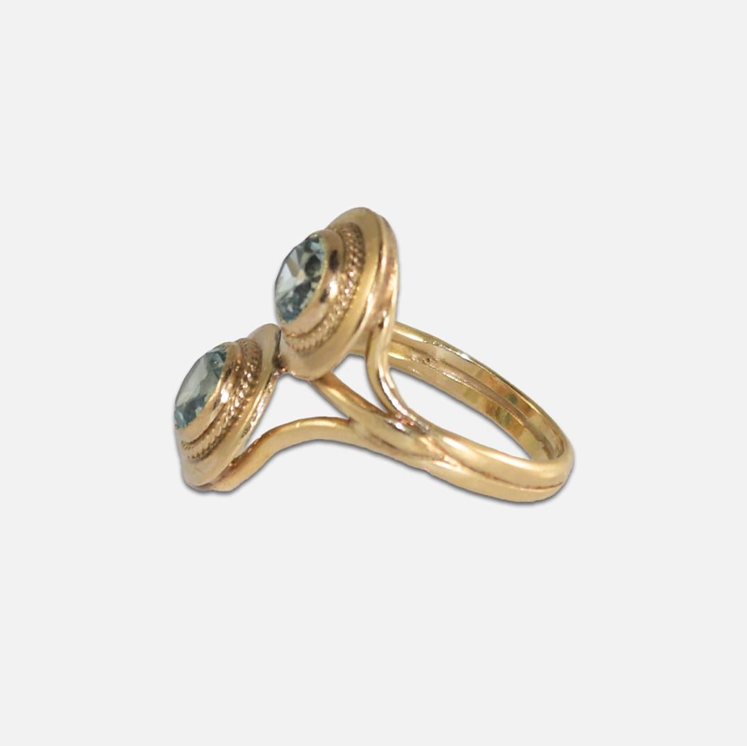 14K Gelbgold Vintage Blauer Zirkon-Ring 4,7 g für Damen oder Herren