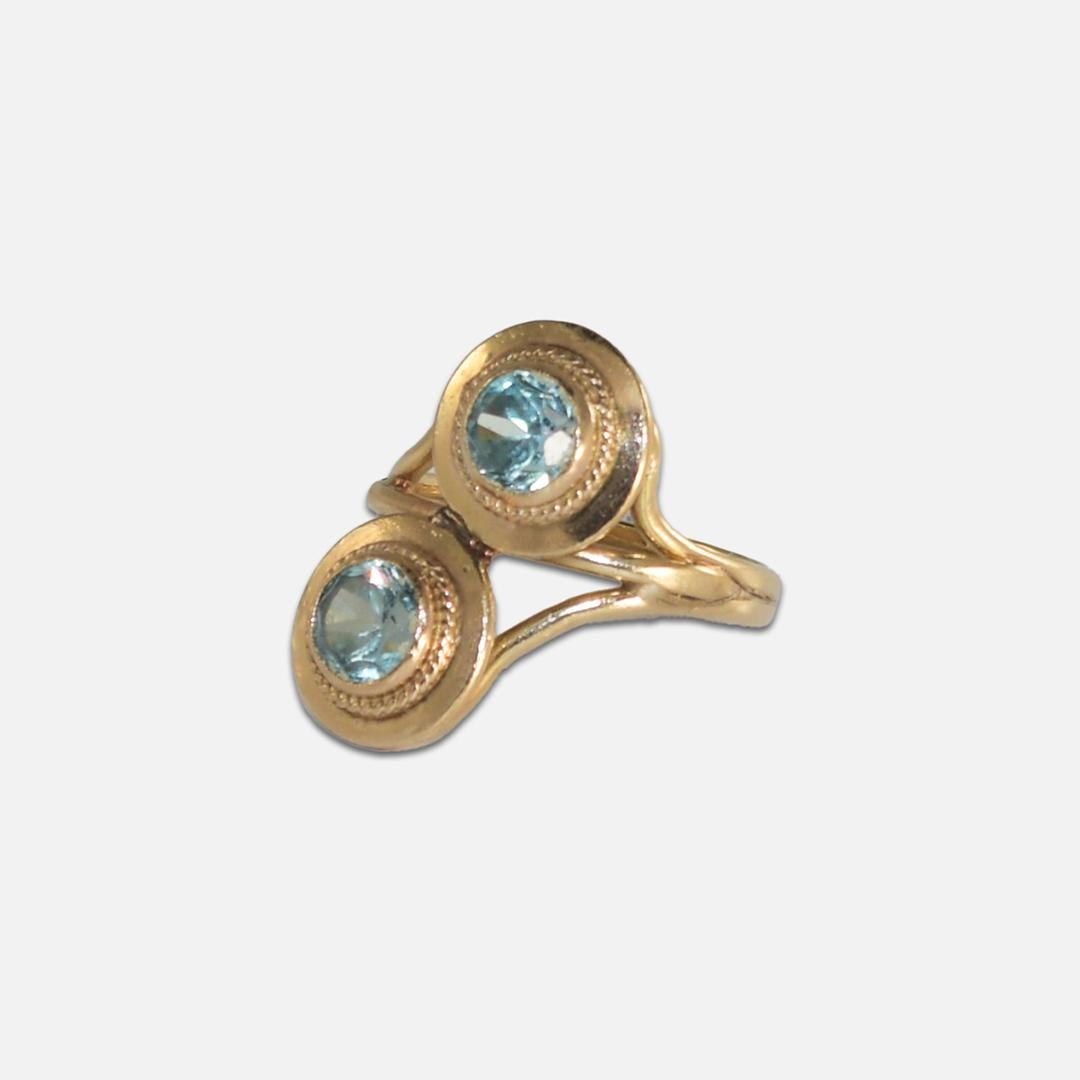 14K Gelbgold Vintage Blauer Zirkon-Ring 4,7 g 1