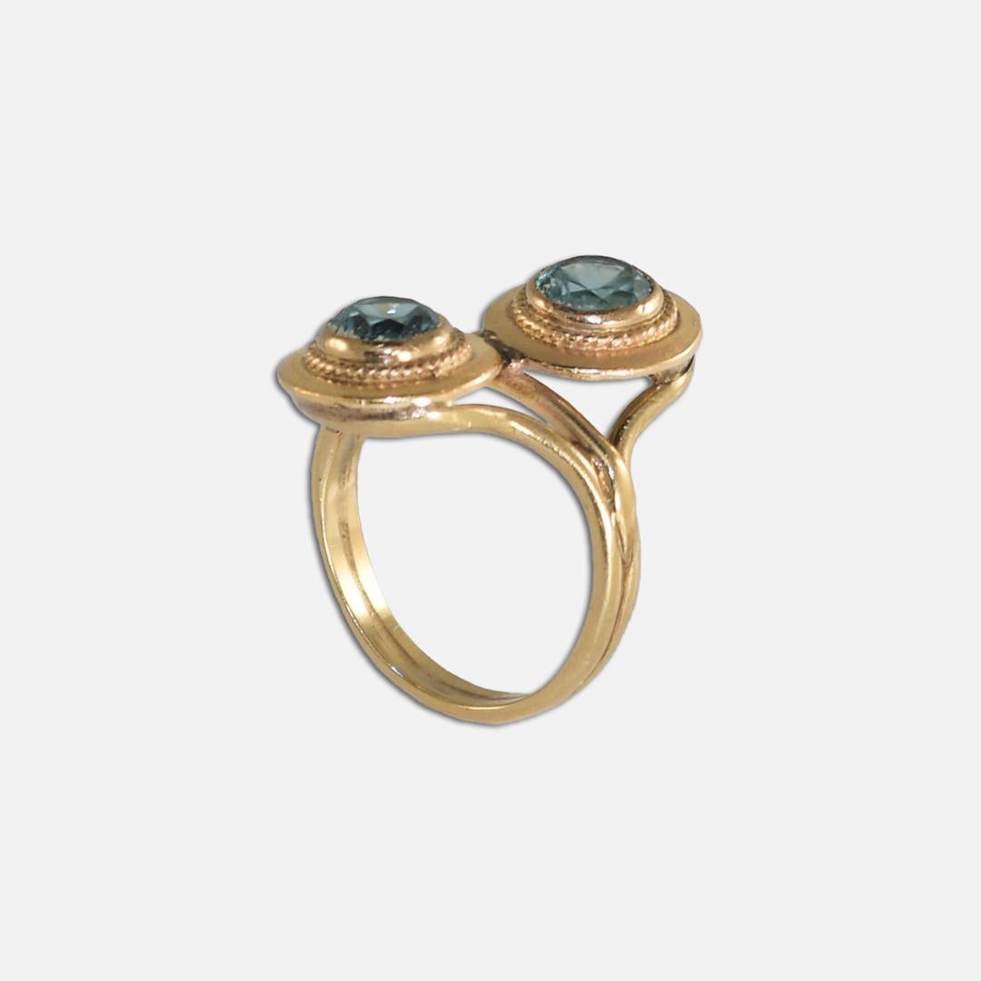 14K Gelbgold Vintage Blauer Zirkon-Ring 4,7 g 2