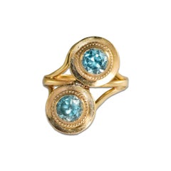 14K Gelbgold Vintage Blauer Zirkon-Ring 4,7 g