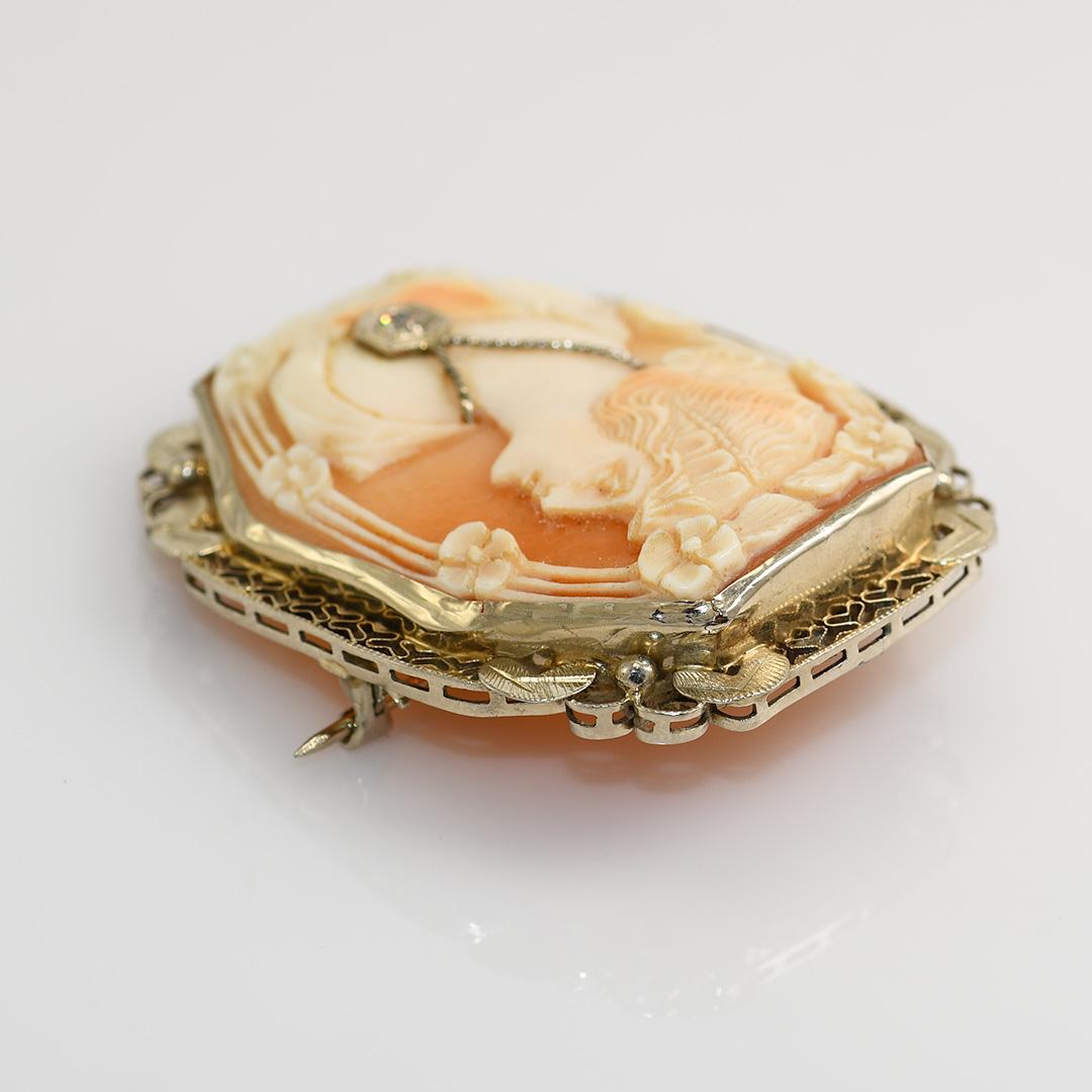 14K Yellow Gold Vintage Cameo Brooch, 9 gr 2