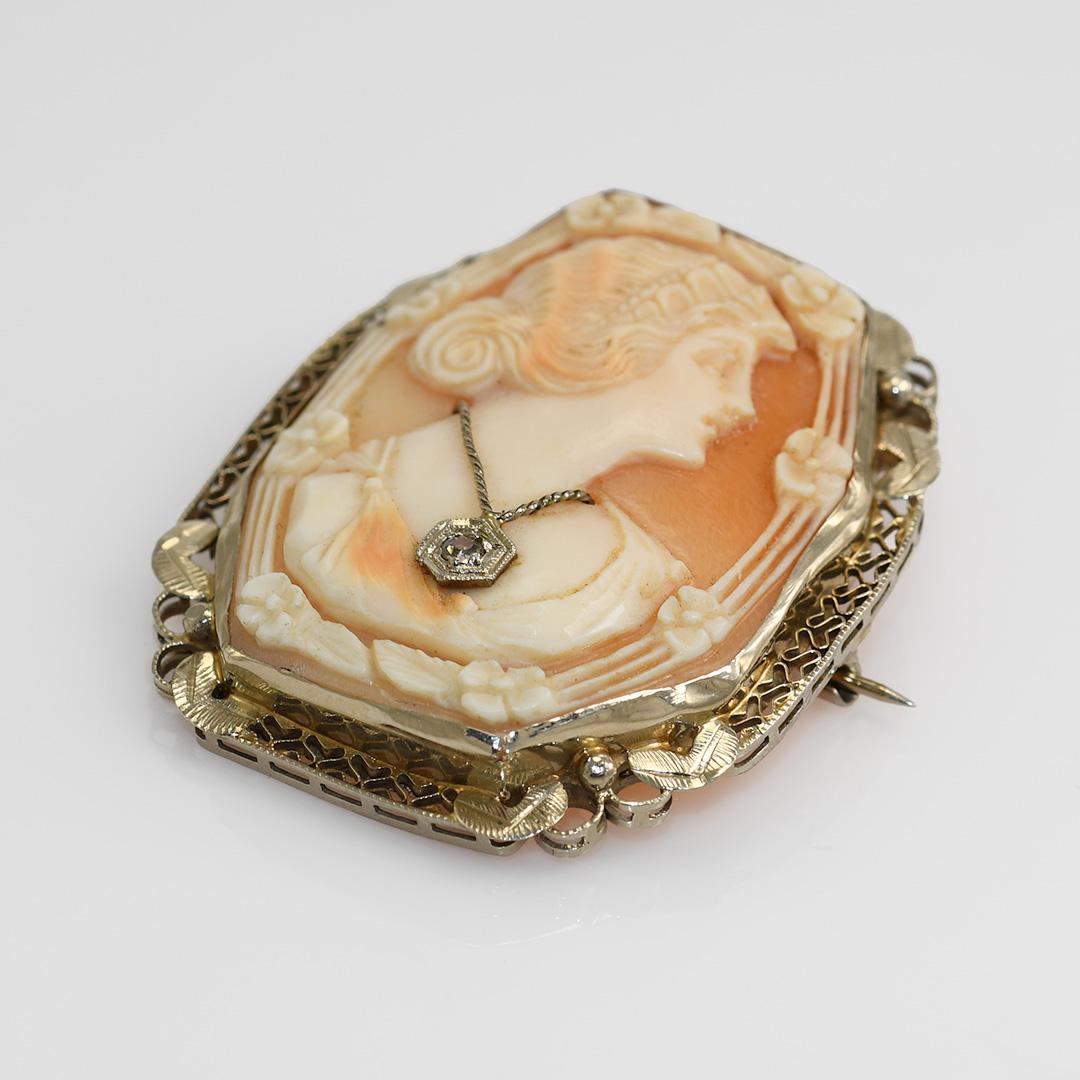 14K Yellow Gold Vintage Cameo Brooch, 9 gr 3